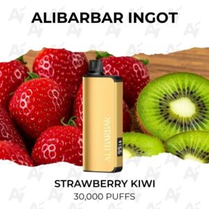 Vape device with strawberry and kiwi background, flavor Strawberry Kiwi, 30,000 puffs.