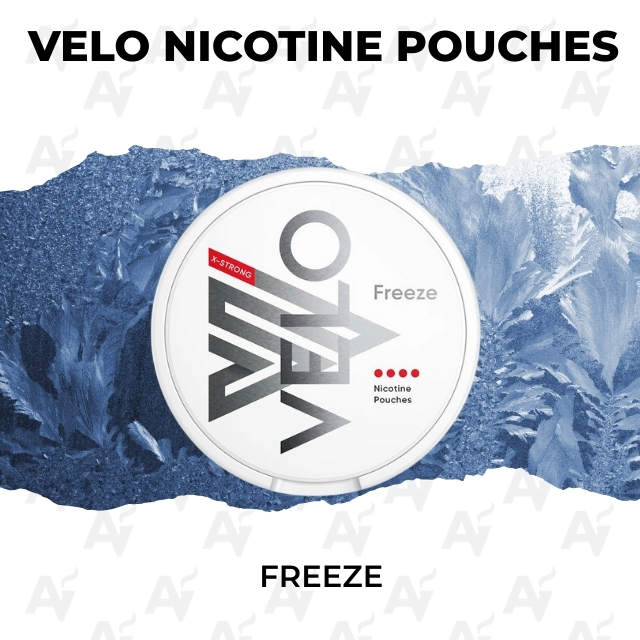 Velo Freeze - Just Vapes Australia - Velo-nicotine-pouches-freeze-1 - Just Vapes Australia Velo Freeze - Just Vapes Australia - Velo Nicotine Pouches Freeze: White Round Can with Bold Graphic on an Icy Blue Background.