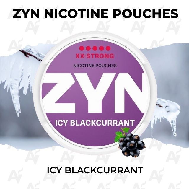 Zyn Nicotine Pouches – Icy Blackcurrant - Just Vapes Australia - Zyn-nicotine-pouches-icy-blackcurrant - Just Vapes Australia Zyn Nicotine Pouches – Icy Blackcurrant - Just Vapes Australia - Zyn Nicotine Pouches Icy Blackcurrant Container Label with a Purple Circle, White Zyn Text, Ice Background and a Small Cluster of Blackcurrants.
