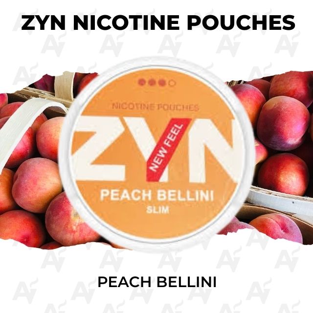 Zyn Nicotine Pouches – Peach Bellini - Just Vapes Australia - Zyn-nicotine-pouches-peach-bellini - Just Vapes Australia Zyn Nicotine Pouches – Peach Bellini - Just Vapes Australia - Zyn Peach Bellini Nicotine Pouches Can on a Peach Background; Flavor is Peach Bellini (slim).