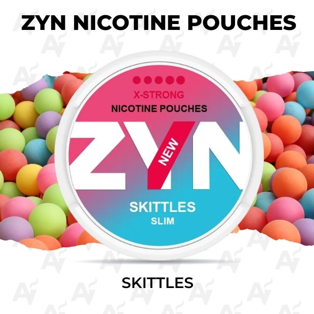 Zyn Nicotine Pouches – Skittles - Just Vapes Australia - Zyn-nicotine-pouches-skittles - Just Vapes Australia Zyn Nicotine Pouches – Skittles - Just Vapes Australia - Zyn X-strong Nicotine Pouches Label with Skittles Slim Flavor on a Colorful Candy Background.